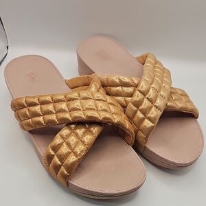 Gold Quilted Slide Sandals